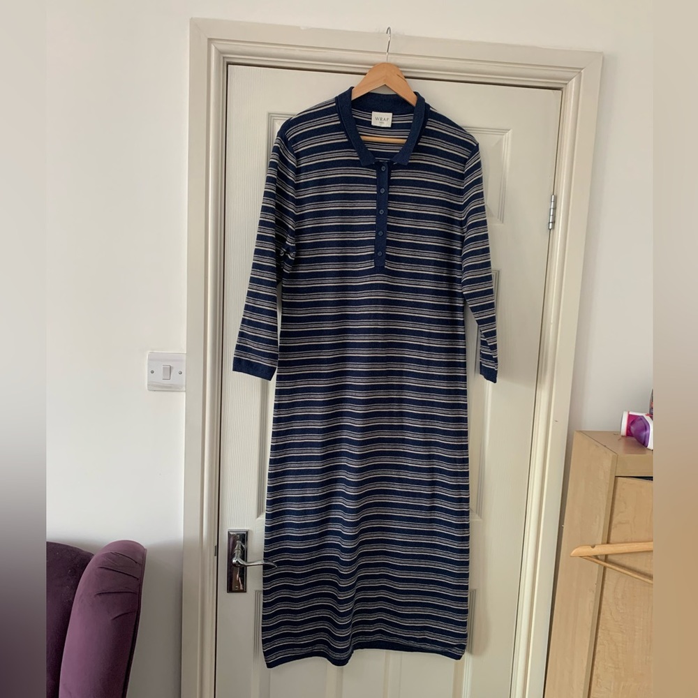 Wrap London Size 14 Dress Long Jumper Knitted Stripe Navy Maxi Nautical - Picture 2 of 8